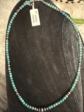 Turquoise Beaded Necklace with Silver Accents - Women's Jewelry